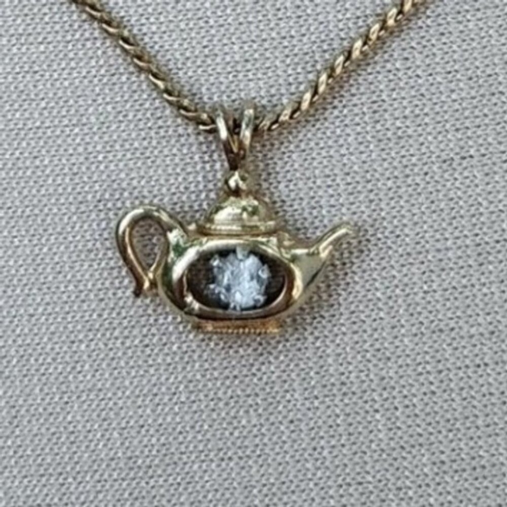 Dorlan‎ Gold plated pewter Teapot Pendant Necklace Costume Jewelry